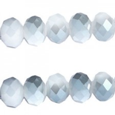 Faceted glass beads 12x8mm rondelle Half opal white half diamond coating